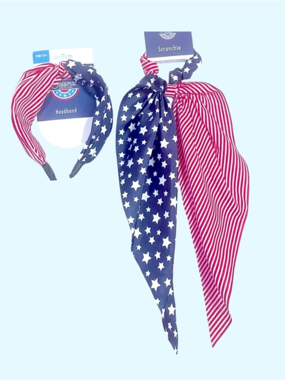 Head / Hair Band ~ Scrunchie Ribbon Patriotic 4th of July Red White Blue NEW NWT